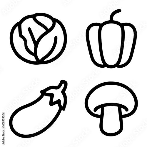 Outline drawings of various vegetables set