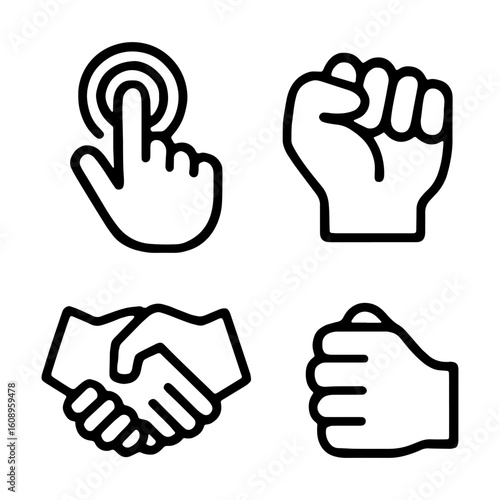 Outline illustrations of various hand signs