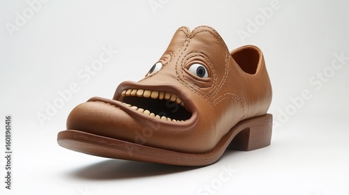 unique monster face brown leather shoe sculpture