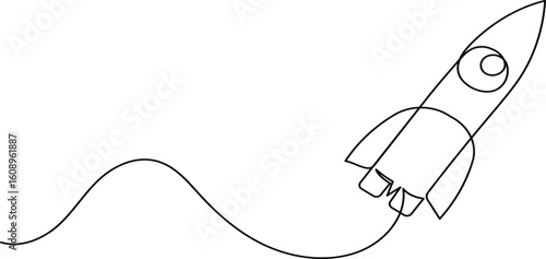 Rocket launch icon in one continuous line minimalist style isolated on white background