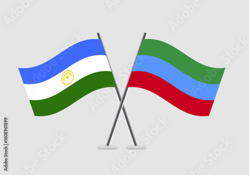 Bashkortostan and Dagestan vector flags set on plain backdrop