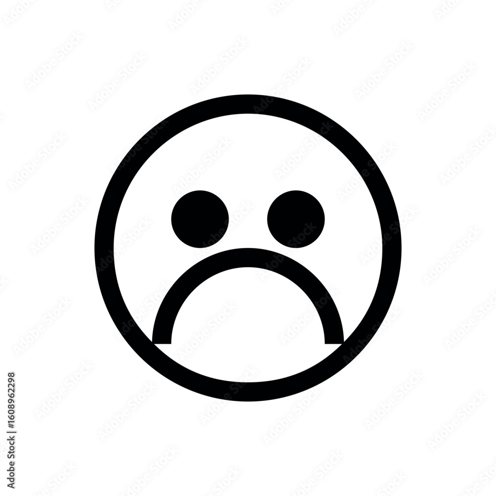 A simple black and white drawing of a sad face with round eyes and a downturned mouth in a circle shape A simple black and white drawing of a sad face with round eyes and a downturned mouth in a circle shape