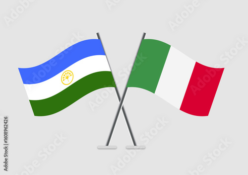 Bashkortostan and Italy vector flags illustration in graphic flat mode