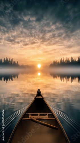 Reflective Lake Moment Serenity of Dawn Reflected on Calm Water in Canoe Viewpoint