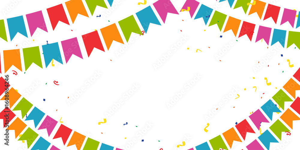 Obraz premium Set of happy Birthday greeting card with cute flag border frames party and colorful confetti. birthday banner, poster flayer with blank space for text,