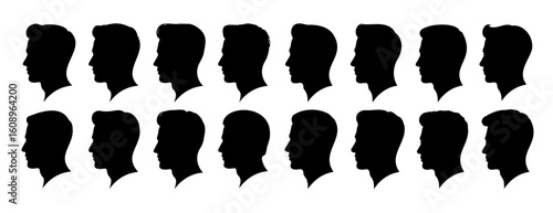 Fotografie Male Head Profile Silhouette Set Human Face Vector Icon Collection