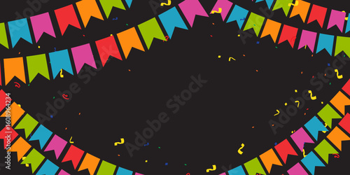 Set of happy Birthday greeting card with cute flag border frames party and colorful confetti. birthday banner, poster flayer with blank space for text,