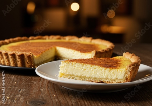 South african melktert a traditional sweet milk tart dessert with a cinnamon topping