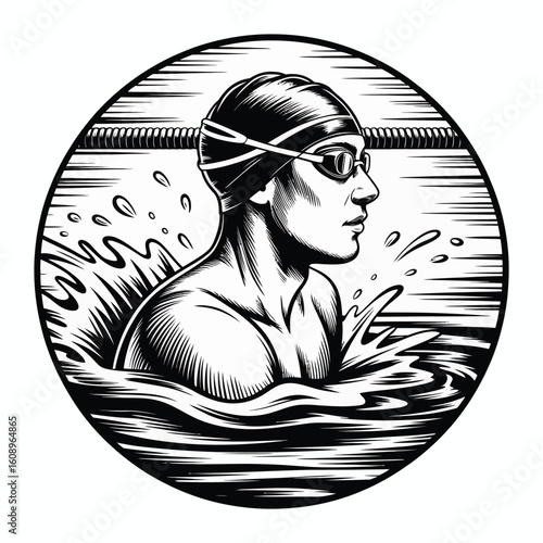 Vintage style illustration of a swimmer in a pool
