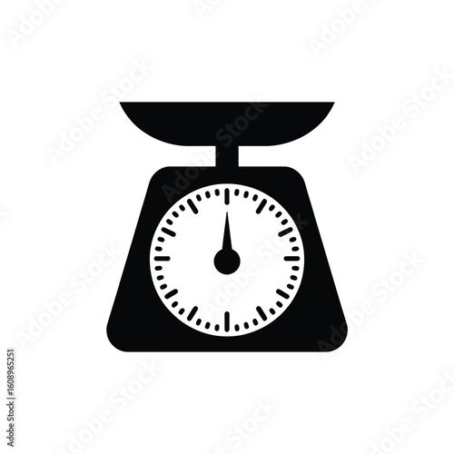 Simple black silhouette of a kitchen scale with a dial