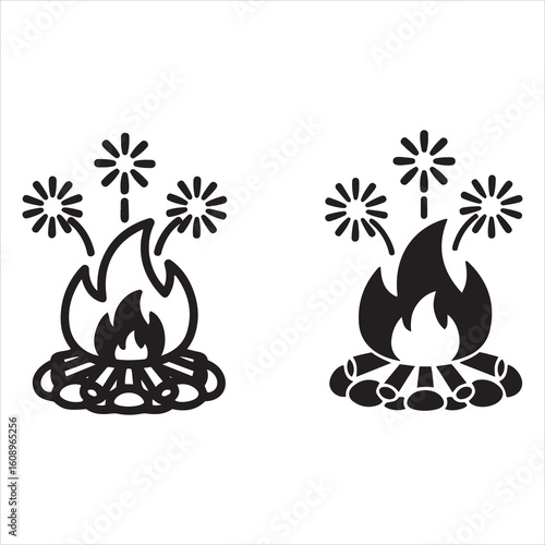 Campfire with sparklers celebrating festive night