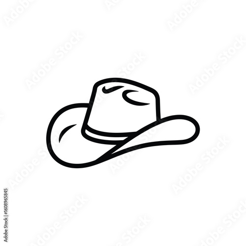 Simple hand drawn black and white outline of a cowboy hat