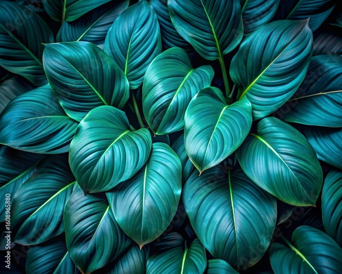 Wallpaper Mural Photogenic Teal Tropical Leaves: Trendy Isolated Portrait of Lush, Vibrant Foliage Torontodigital.ca