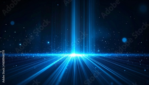 Ethereal video overlay showing blue and teal light streaks with floating dust motes and soft haze. Ideal for dreamy or ambient cinematic edits