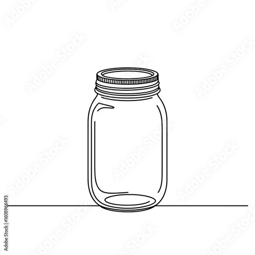 Simple line drawing of an empty glass mason jar with a metal lid