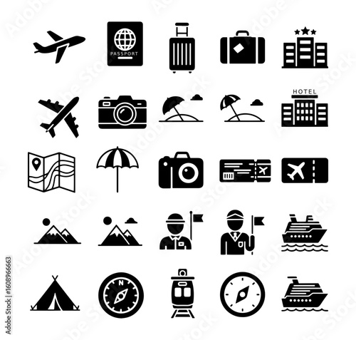 Explore exciting adventures with travel icons for vacation planning and global journeys