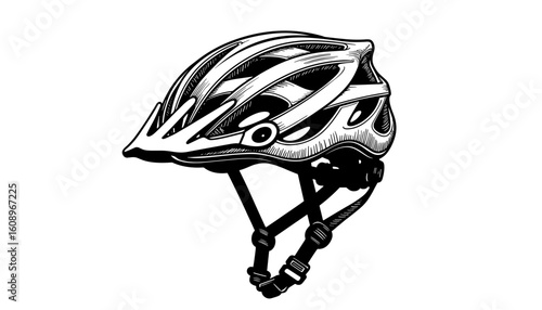 Bicycle helmet design in black and white sketch style, concept of sketch, black, white  
