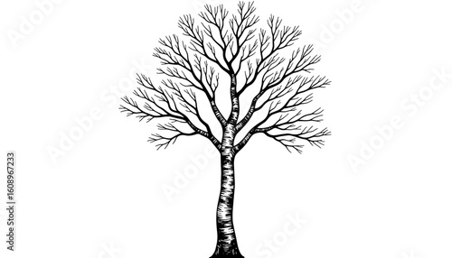 Birch tree sketch in black and white on a simple background  