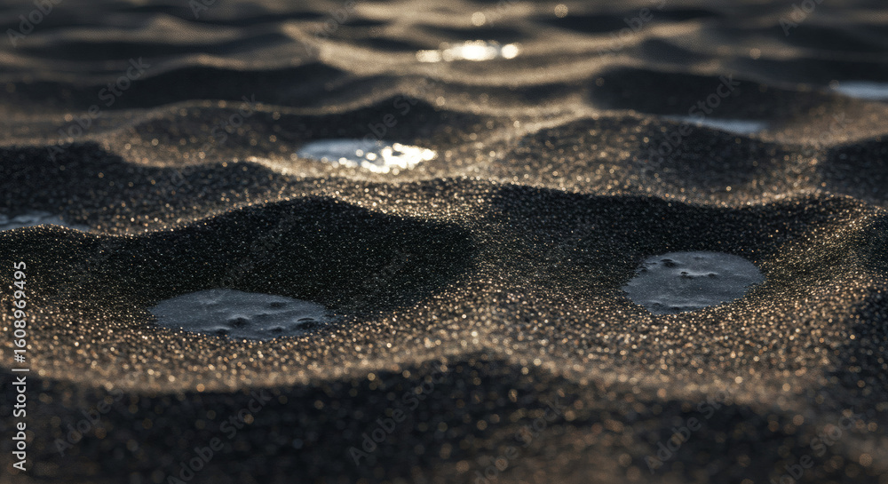 Obraz premium Close-up view of black sand with water droplets.