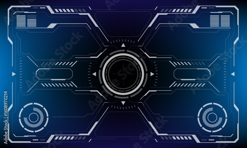 HUD sci-fi interface screen view white circular geometric design virtual futuristic technology creative display on blue vector