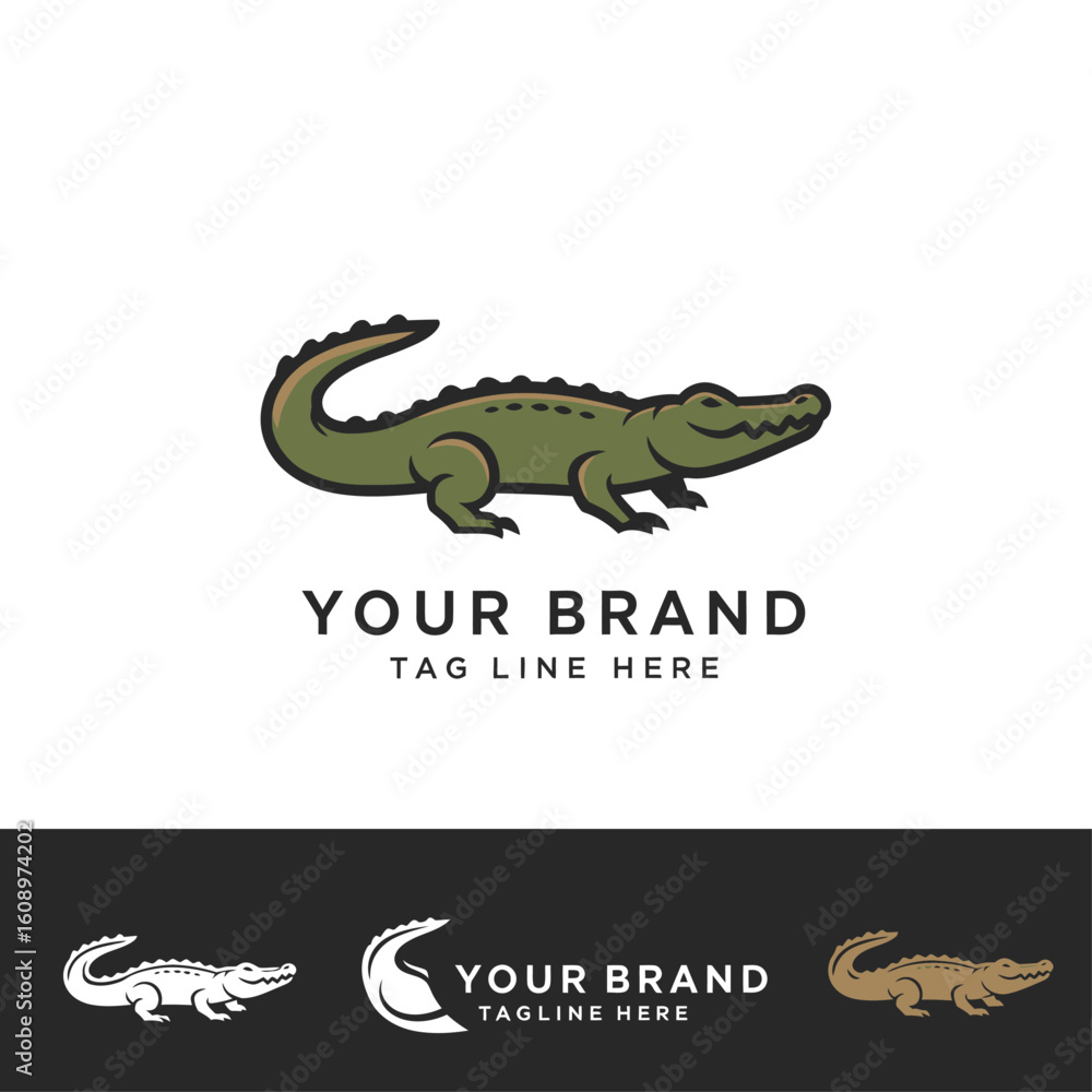 Fototapeta premium Crocodile logo vector illustration. Alligator brand identity silhouette
