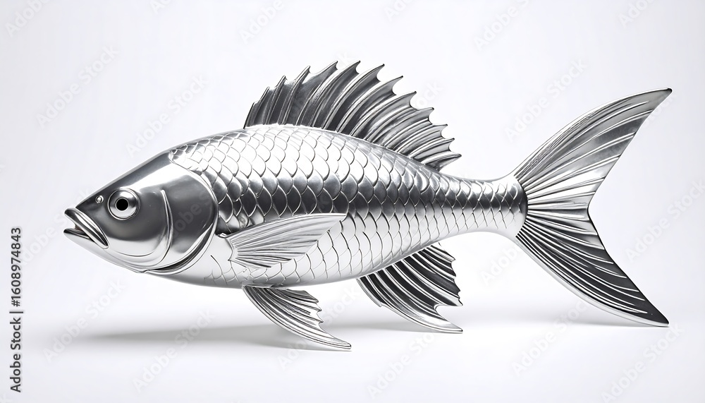 Obraz premium Metallic fish sculpture, detailed scales, fins