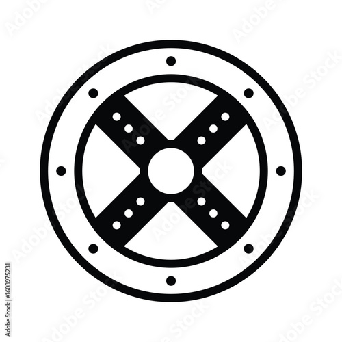 Premium glyph style icon of engraved ancient shield