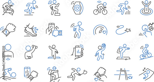 Sports and Outdoor Activity Icons – Fitness, Running, Cycling, Playing, Yoga, Outdoor Fun, Vector Illustration, Transparent Background