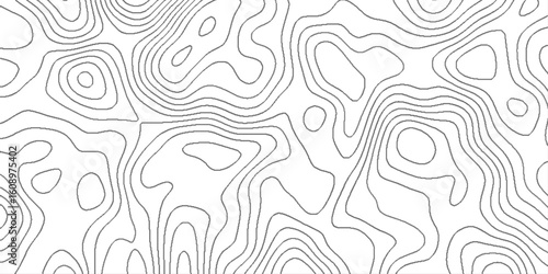 Abstract minimal white curve grid map and topo contour map background, seamless cartography ware frame area contour topo grid map, landscape topography line map wavy texture design.