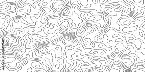 Abstract black and white wavy topography map background,  terrain map contours illustration relief, black and white lines seamless topographic map patterns, contour map Topo contour map design.