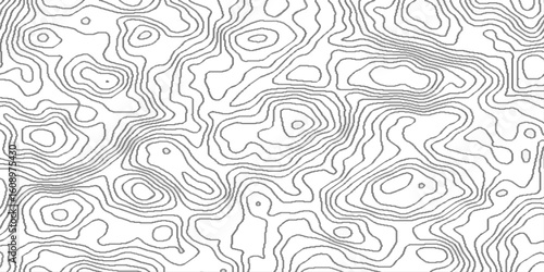 Abstract black and white wavy topography map background,  terrain map contours illustration relief, black and white lines seamless topographic map patterns, contour map Topo contour map design.