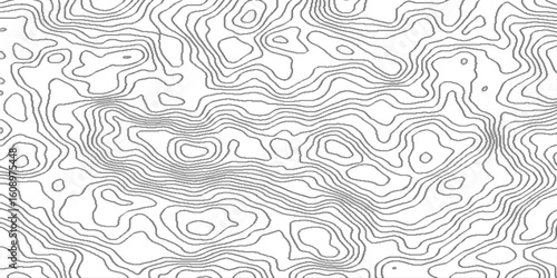 Abstract black and white wavy topography map background,  terrain map contours illustration relief, black and white lines seamless topographic map patterns, contour map Topo contour map design.