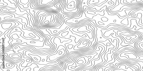 Abstract black and white wavy topography map background,  terrain map contours illustration relief, black and white lines seamless topographic map patterns, contour map Topo contour map design.