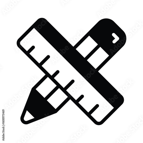 Handy glyph style icon of pencil scale ruler