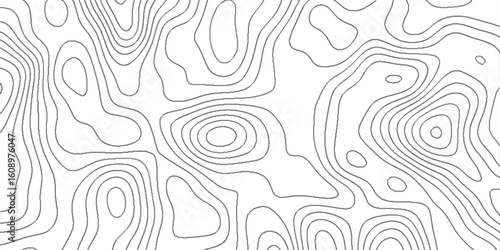 Beautiful line art topographic map, abstract cartography artistic map topographic contour in lines and contours topo design, white on black background Topographic line map pattern and modern.