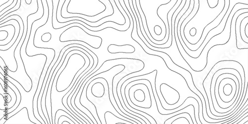 Beautiful line art topographic map, abstract cartography artistic map topographic contour in lines and contours topo design, white on black background Topographic line map pattern and modern.