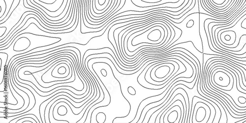 Beautiful line art topographic map, abstract cartography artistic map topographic contour in lines and contours topo design, white on black background Topographic line map pattern and modern.