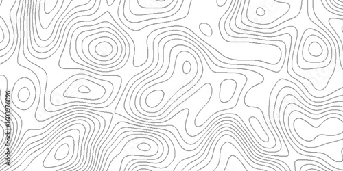 Beautiful line art topographic map, abstract cartography artistic map topographic contour in lines and contours topo design, white on black background Topographic line map pattern and modern.