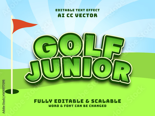golf junior tournament editable text effect with field, hole, and flag design