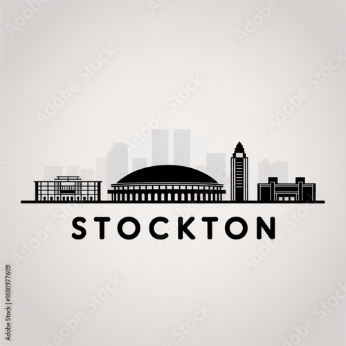 Stockton Skyline Silhouette - Historic City in California  Vector Illustration