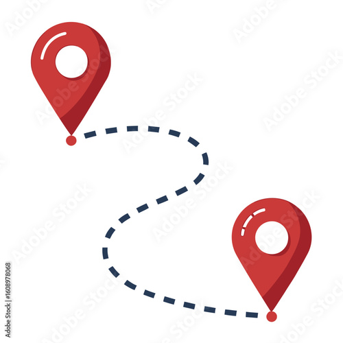 Travel Route with Location Pins Vector Icon Isolated on White Background