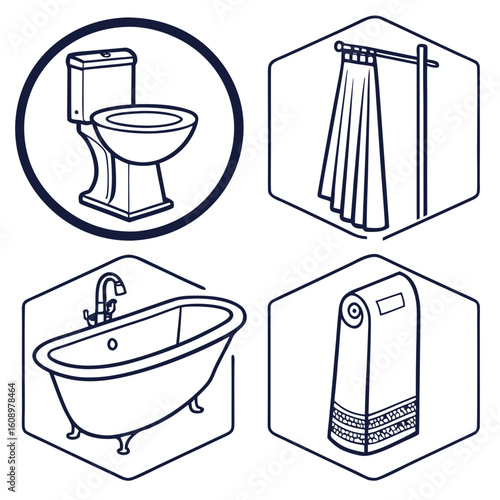 Bathroom icons toilet sink shower towel bathtub