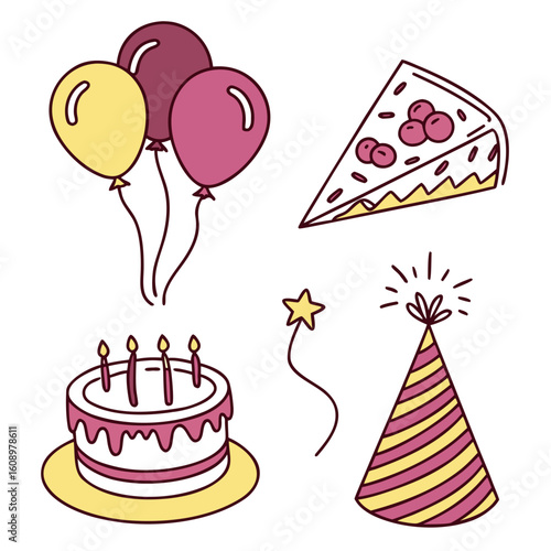 Birthday Party Elements Balloons Cake Hat Star celebration party hat