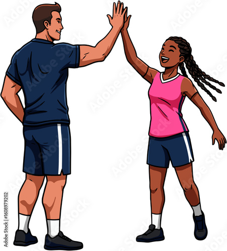 Two people doing a high-five to celebrate success and unity.