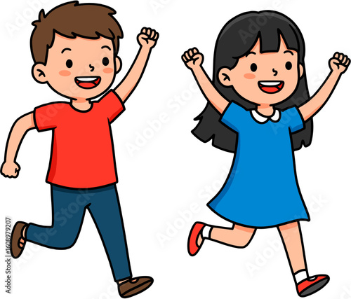Two joyful children running, symbolising happiness.