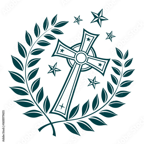 Celtic cross with laurel wreath and stars religious symbol christianity