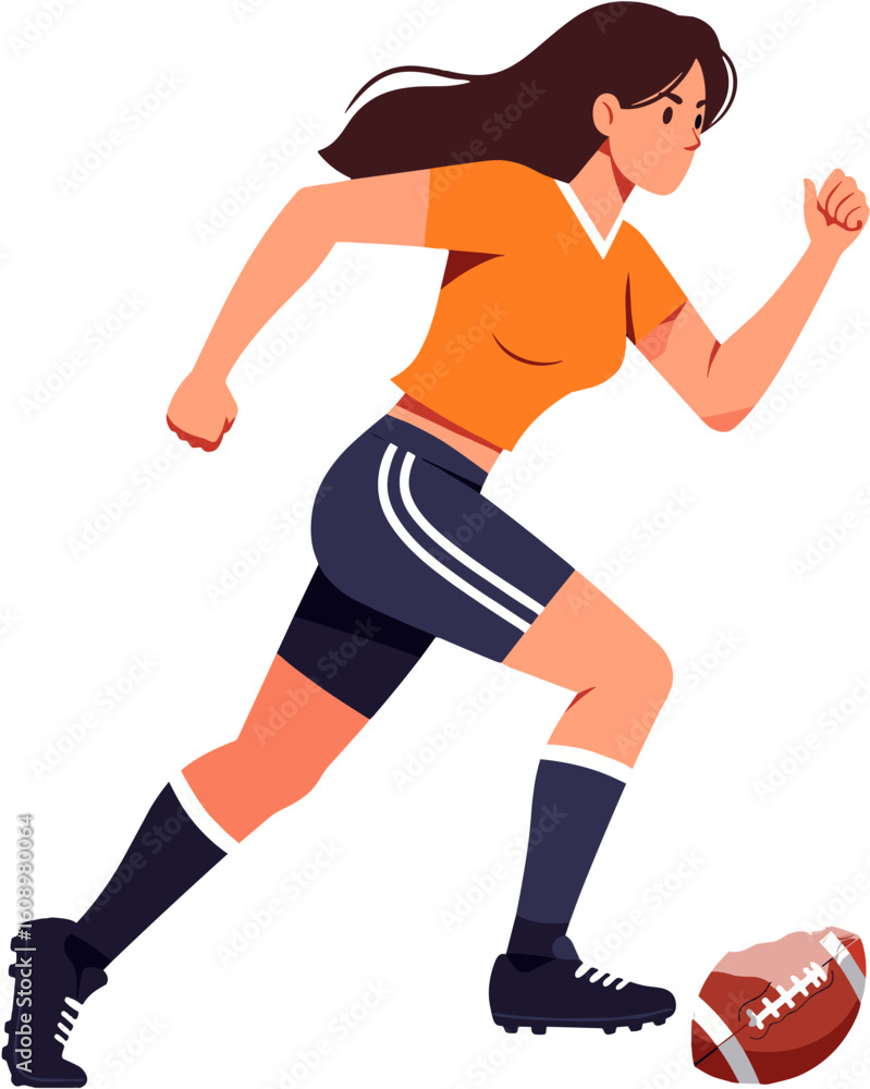 Obraz premium Female athlete running after a football.