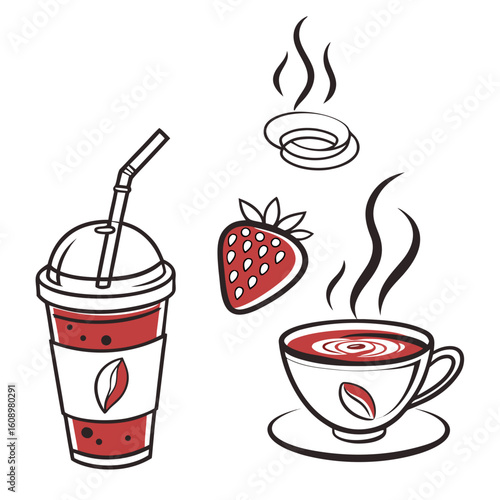 Coffee cup smoothie strawberry steam tea cup hot drink