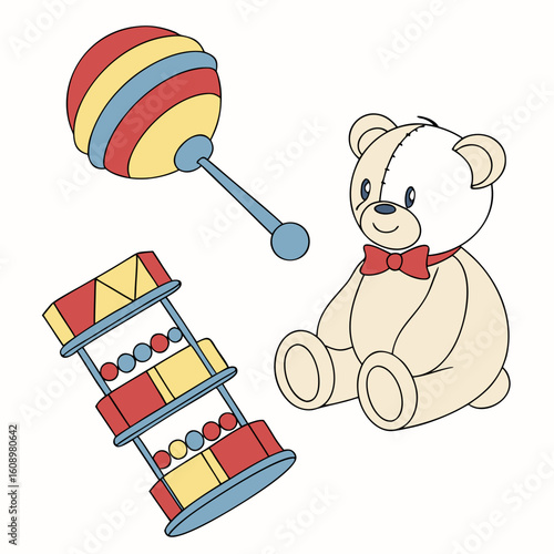 Cute teddy bear rattle and stacking toy with red yellow blue colors baby toys children's toys