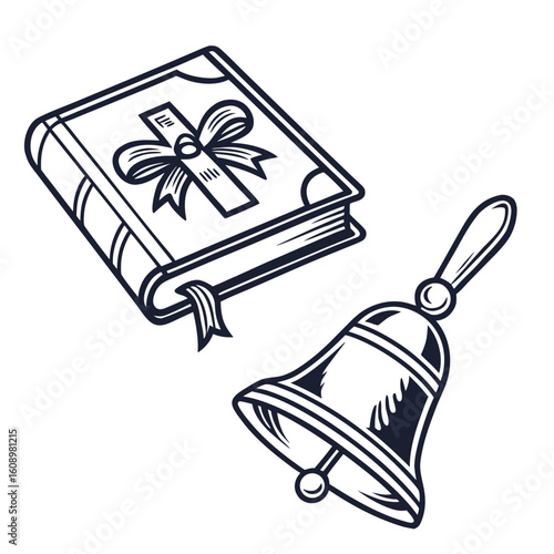 Festive book with ribbon and ringing bell holiday